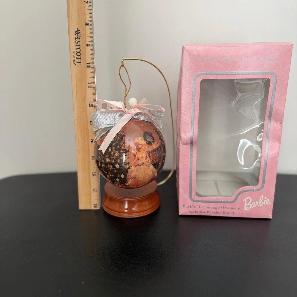 Barbie Walmart 35th Anniversary Decoupage Ornament w/ Wooden Stand Vintage 1990s